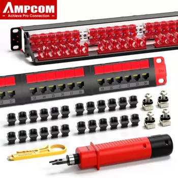 Патч-панель AMPCOM CAT6A, 24 порта, 19 дюймов, позолоченные контакты 15U