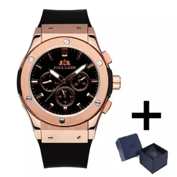 PAULAREIS Полностью автоматические механические многофункциональные светящиеся мужские часы с резиновым ремешком из розового золота
