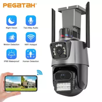 PEGATAH 8MP WIFI PTZ-камера с двумя объективами и двойным экраном, уличная IP-камера с искусственным интеллектом, автоматическое отслеживание P2P, водонепроницаемые камеры видеонаблюдения