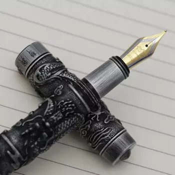 Перьевая ручка Jinhao Dragon, металлическая винтажная ручка серого цвета со средним перьевым наконечником, металлическая, 18KGP, яркая Канцтовары