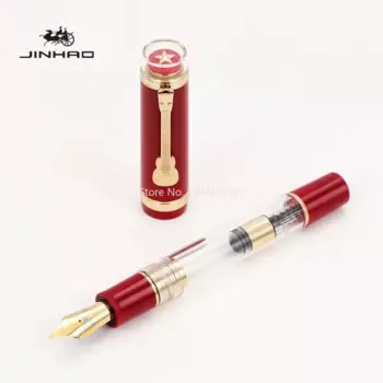 Перьевая ручка Jinhao серии Tiandao 1935, перьевая ручка NO.8 F/M с зажимом для укулеле, прозрачная и красная каучуковая ручка для письма и большой конвертер