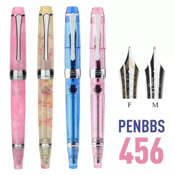 Перьевая ручка PENBBS 456 с вакуумным наполнением, наконечники EF/F/M, новые цветные прозрачные узоры, канцелярские принадлежности, подарки, ручки в коробке