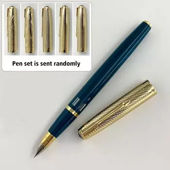 Перьевая ручка Yong sheng 601A с золотым колпачком, голубой наконечник