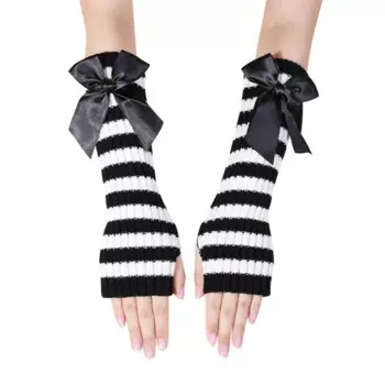 Перчатки зимние утепленные с бантом, на полпальца