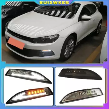 Передние светодиодные боковые габаритные огни для VW Scirocco 2008-2013, желтые указатели поворота и белые дневные ходовые огни DRL
