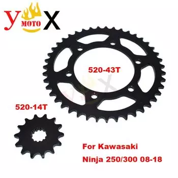 Передняя и задняя звездочка Ninja 250/300 520-43T 520-14T для Kawasaki Ninja250 EX250 Z250 Ninja300 EX300 Z300