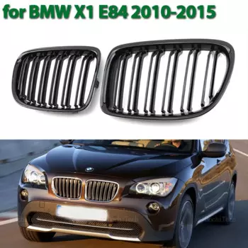 Передняя решетка радиатора капота, двойная линия для BMW X1 E84 2010-2015, глянцевая черная автомобильная передняя решетка радиатора