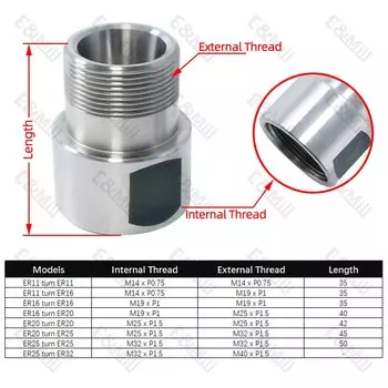 Переходная втулка E&Mill ER11 ER16 ER20 ER25 ER32