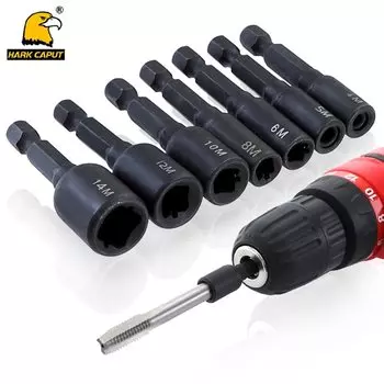 Переходник с резьбой, 7 шт./компл., переходник с шестигранным хвостовиком 1/4 дюйма для механического крана M4 M5 M6 M8 M10 M12 M14