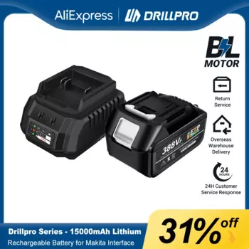 Перезаряжаемая батарея Drillpro 388VF для интерфейса Makita, литиевая батарея 15000 мАч для электрического шуруповерта, пилы, электроинструментов, 1 шт.