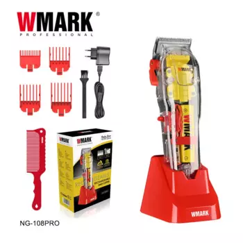 Перезаряжаемая машинка для стрижки волос WMARK NG-108PRO с лезвием Magic Stagger-tooth, полностью прозрачный стиль, профессиональный шнур и беспроводной