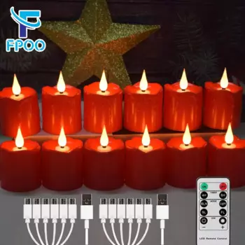 Перезаряжаемые LED свечи FPOO TH-08, 12 шт., теплый белый свет