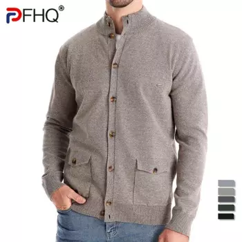 PFHQ 2024, осенне-зимний новый мужской топ, кардиган, повседневный однотонный свитер, однотонный корейский модный мужской топ 21Z6206