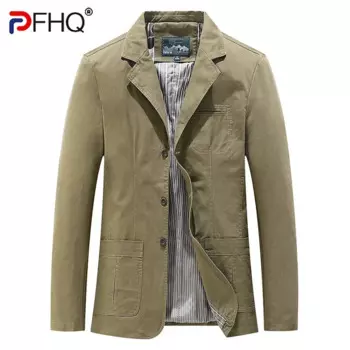 PFHQ Новый осенне-зимний мужской хлопковый пиджак, модный повседневный однотонный однобортный мужской пиджак с длинными рукавами 21Z7046