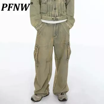 PFNW американские винтажные Изношенные потертые джинсы мужские нишевые свободные шикарные прямые брюки с боковым карманом джинсовые брюки осень 28W4251