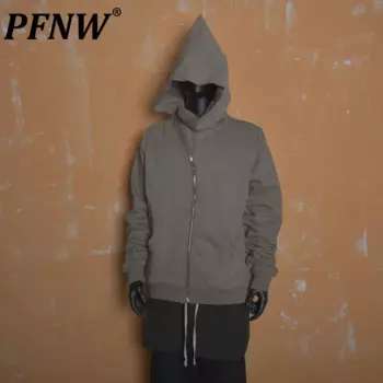 PFNW Высококачественный мужской свитшот из чистого хлопка с диагональной молнией и капюшоном, свободный повседневный кардиган с длинными рукавами, топы 28W5460