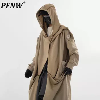 PFNW Wanderer ажурный лоскутный дизайн ветровка цвета хаки мужской свободный повседневный Тренч с капюшоном 2024, осенняя мода, новинка 12C1116