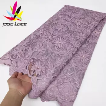 PGC Высококачественная африканская Тяжелая бисерная Свадебная кружевная ткань с блестками 2024 5 ярдов Нигерия вышивка французская Тюлевая ткань LY2162