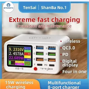 Беспроводная зарядная станция TenSai ShanBa No 1, No 2, 15 Вт для iPhone, Huawei, Samsung, ремонт сжигания мобильного телефона, обнаружение тока