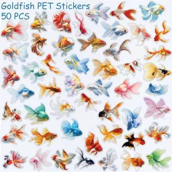 50 шт., прозрачные наклейки для домашних животных с милой золотой рыбкой, наклейки для телефона, ноутбука, холодильника, чемодана, сделай сам, водонепроницаемые наклейки, подарки для детей