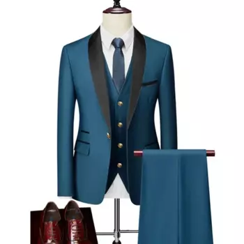 Пиджак и брюки мужские из трех предметов, Блейзер, пиджак, жилет, Модный облегающий костюм, костюм для свадебной вечеринки, большие размеры 6XL