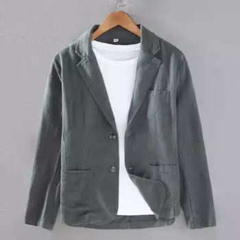 Пиджак мужской хлопково-льняной в стиле ретро, приталенный пиджак, жакет для пляжа, свадьбы, вечеринки, формальный деловой костюм, весна-лето