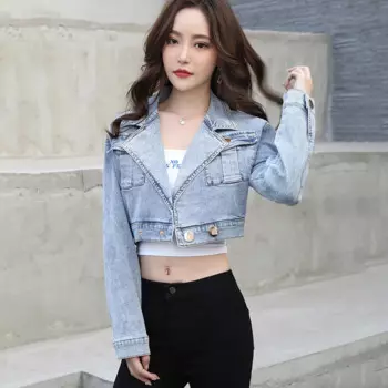 Пикантная Клубная джинсовая куртка для женщин, очень короткое пальто с открытым пупком, топы с высокой талией и длинным рукавом, уличная одежда, Женский облегающий джинсовый костюм, пальто