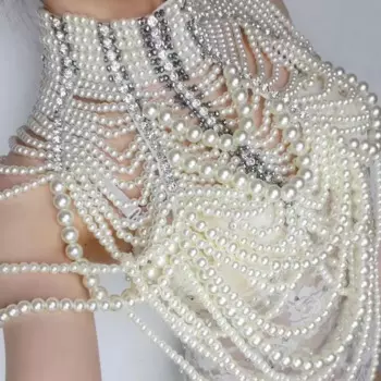 Пикантное платье, боди, жемчужная цепочка, куртка, наряд, цельнокроеный, Королевский, хрустальный дизайн, для свадьбы, Dj, Женский танцевальный костюм певицы