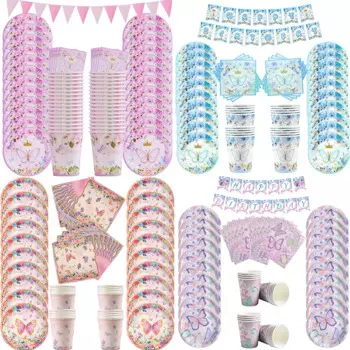 Одноразовые наборы посуды cyuan розовые бабочки на 8/16/20 персон