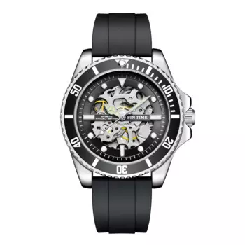 PINTIME Новые авто механические часы Мужские Мода Silicoe Ремешок Стимпанк Self-Wind Мужской Механические наручные часы Relogio Masculino