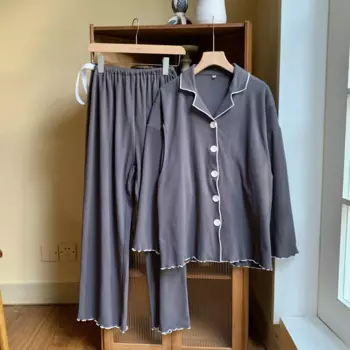 Пижама из чистого хлопка для беременных женщин осенняя одежда для кормления грудью с длинным рукавом Пижама для кормления грудью