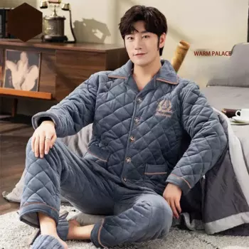Пижама из кораллового бархата для мужчин среднего возраста, утепленная мужская одежда для сна на осень и зиму, Мужская трехслойная куртка с подкладкой, домашняя одежда
