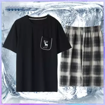 Пижама мужская из двух частей, свободная Шелковая Пижама с шортами, летний домашний костюм с коротким рукавом, большие размеры 4Xl