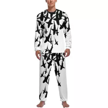 Пижама Мужская с длинным рукавом и принтом «акулы»