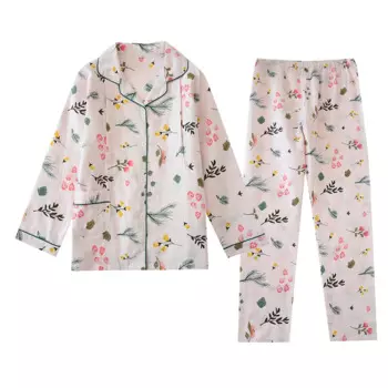 Пижама женская, с длинным рукавом, из хлопка