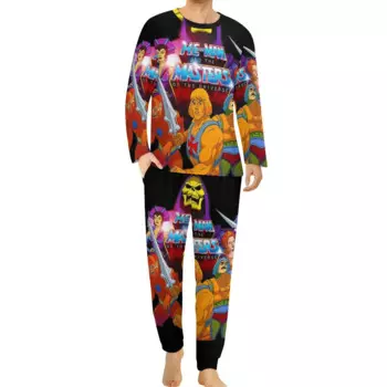 Пижамы He Man с черепом, весна, комплект из 2 предметов, теплые пижамные комплекты «Мастера Вселенной», мужская одежда с длинными рукавами и дизайном комнаты, ночное белье большого размера