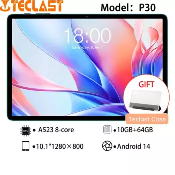 Планшет Teclast P30 2024 Allwinner A523 8-ядерный 1,8 ГГц/10 ГБ (4 Гб + 6 ГБ) RAM/64GB ROM/10,1 inch 1280 800iPS/WIFI/6000mAh/Type-C/5MP + 2M