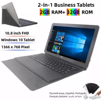 Планшет Windows 10, 10,8 дюйма, 1366x768 пикселей, 6000 мАч, 2 + 32 ГБ