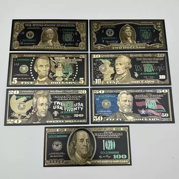 Пластиковые банкноты долларов США, черные золотые, набор 7 шт.
