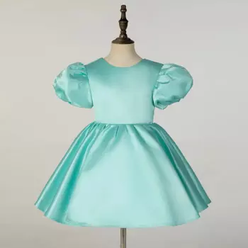 Платье атласное ярко-зеленое для маленьких девочек, вечерние короткие наряды на день рождения, элегантное платье для свадьбы, подружки невесты, детское роскошное Пышное Платье