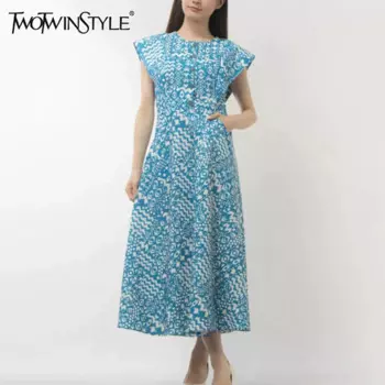 Платье без рукавов TWOTWINSTYLE, ТРАПЕЦИЕВИДНОЕ Повседневное платье с круглым вырезом и высокой талией,