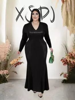 Платье больших размеров с блестками, женское роскошное качественное вечернее платье 3xl 4xl на день рождения, элегантное вечернее зимнее платье с длинными рукавами