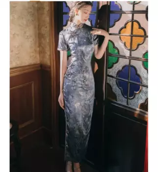 Платье-Ципао в китайском стиле с разрезом и пряжкой