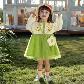 Платье для девочек, милое газовое платье принцессы, детская одежда, новинка весны 2024, женское милое модное повседневное платье с длинными рукавами