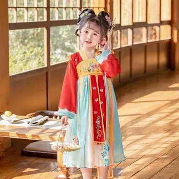 Платье для девочек с цветочной вышивкой для косплея древней принцессы в китайском стиле детские народные танцевальные костюмы ханьфу