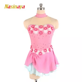 Платье для фигурного катания для девочек-подростков, эксклюзивное, под заказ, без рукавов, с розовыми цветами