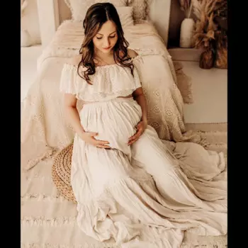 Платье для фотосессии для беременных, кружевной короткий топ на одно плечо, льняная хлопковая длинная юбка, платья для беременных для детского душа