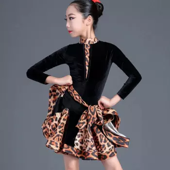 Платье для латинских танцев для девочек, Одежда для танцев для соревнований сальсы ча, детские танцевальные костюмы с длинным рукавом для самбы, танцевальные костюмы DWY1002