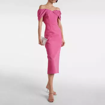 Платье для матери невесты, розовое платье с открытыми плечами и разрезом сзади