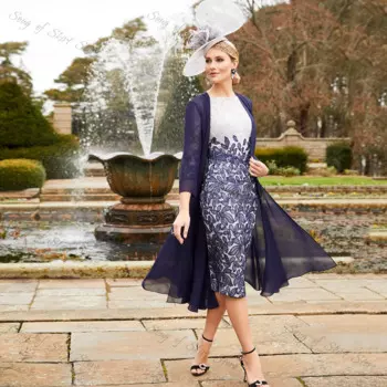 Платье для матери невесты с юбкой-годе и рукавом 3/4